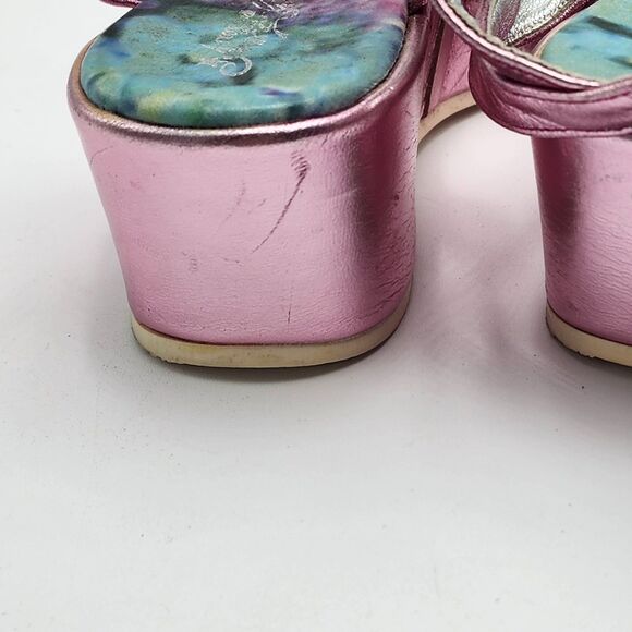 Roberto Cavalli Angels Metallic Pink Bow Wedge Sandals - Picture 9 of 12